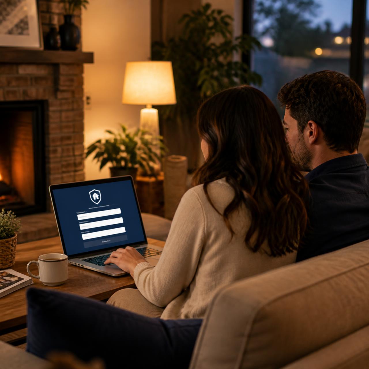 A couple at home reviewing their home sale documents on a laptop